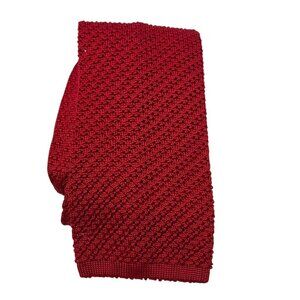 OHRBACHS Vintage Knit Necktie Red Flat End Mens Tie Preppy Solid Retro